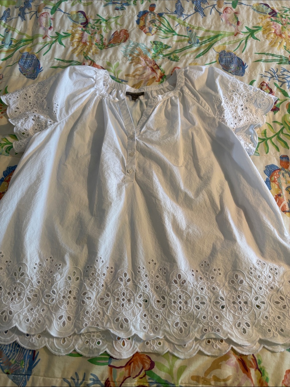 Eyelet Cotton Peasant Top NWOT